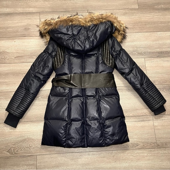 Rudsak navy down winter coat with leather waistband and details - Picture 6 of 16
